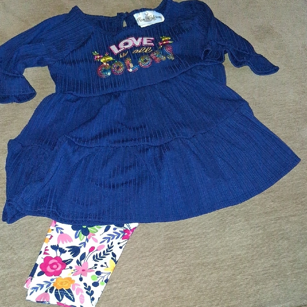 Blue Dress with Floral Leggings